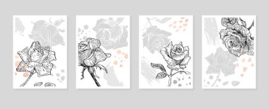 Duvar Dekorasyonu için El Boyalı Resimler, skeç tarzında minimalist çiçek. Kartpostal, Sosyal Medya Sancağı, Broşür Kapağı Tasarım Arkaplanı. Modern Soyut Resim.