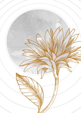 Soyut Ayçiçeği El Boyalı Duvar Dekorasyonu için Çizim Stili Minimalist çiçek seti. Kartpostal, Sosyal Medya Sancağı, Broşür Kapağı Tasarım Arkaplanı. Modern Soyut Resim.