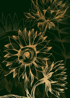 Soyut Ayçiçeği El Boyalı Duvar Dekorasyonu için Çizim Stili Minimalist çiçek seti. Kartpostal, Sosyal Medya Sancağı, Broşür Kapağı Tasarım Arkaplanı. Modern Soyut Resim.