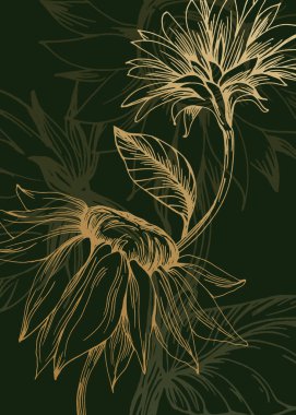 Soyut Ayçiçeği El Boyalı Duvar Dekorasyonu için Çizim Stili Minimalist çiçek seti. Kartpostal, Sosyal Medya Sancağı, Broşür Kapağı Tasarım Arkaplanı. Modern Soyut Resim.