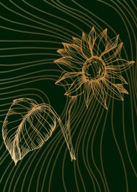 Soyut Ayçiçeği El Boyalı Duvar Dekorasyonu için Çizim Stili Minimalist çiçek seti. Kartpostal, Sosyal Medya Sancağı, Broşür Kapağı Tasarım Arkaplanı. Modern Soyut Resim.