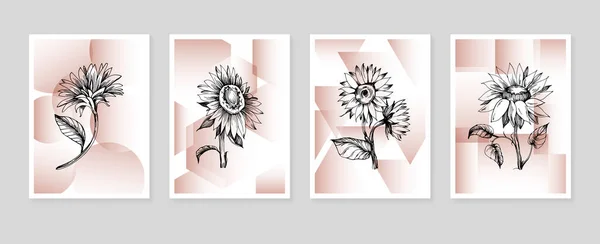 Conjunto Ilustrações Pintadas Mão Girassol Abstrato Para Decoração Parede Flor — Vetor de Stock