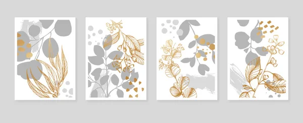 Conjunto Ilustraciones Abstractas Pintadas Mano Eucalipto Para Decoración Pared Flor — Vector de stock