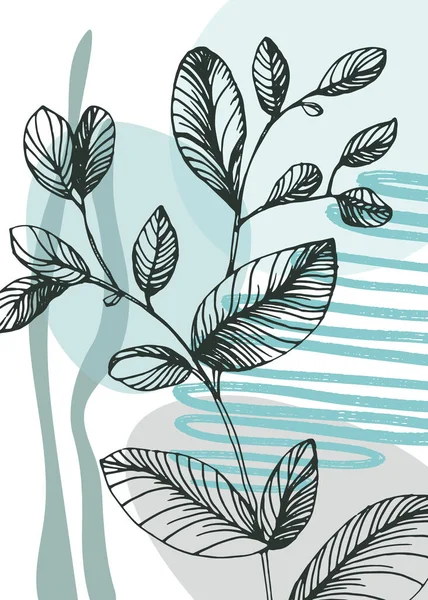 Set Von Abstrakten Eukalyptus Handgemalten Illustrationen Für Wanddekoration Minimalistische Blume — Stockvektor
