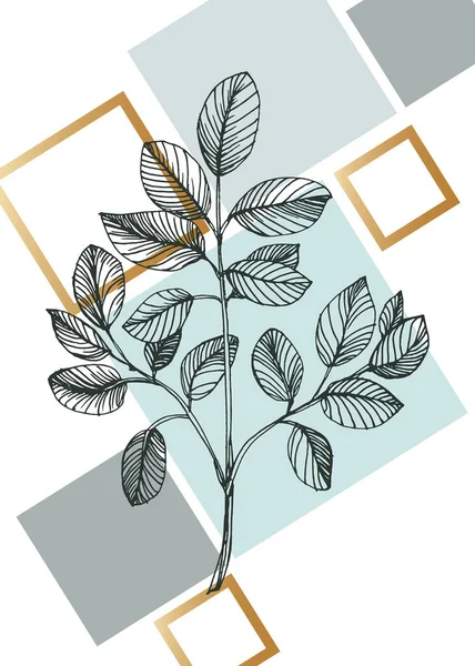 Set Von Abstrakten Eukalyptus Handgemalten Illustrationen Für Wanddekoration Minimalistische Blume — Stockvektor
