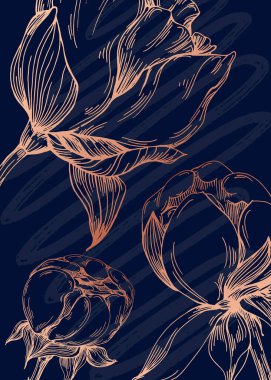 Duvar Dekorasyonu için El Boyalı Resimler, skeç tarzında minimalist çiçekler. Kartpostal, Sosyal Medya Sancağı, Broşür Kapağı Tasarım Arkaplanı. Modern Soyut Resim.