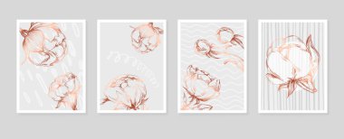 Duvar Dekorasyonu için El Boyalı Resimler, skeç tarzında minimalist çiçekler. Kartpostal, Sosyal Medya Sancağı, Broşür Kapağı Tasarım Arkaplanı. Modern Soyut Resim.