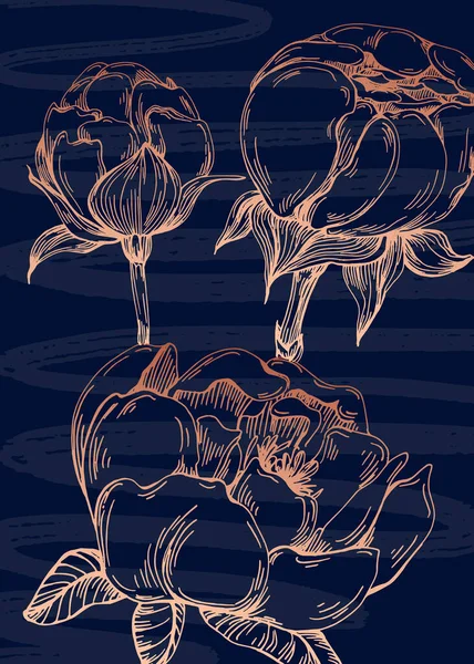 抽象牡丹のセット手描き壁の装飾のためのイラスト スケッチスタイルでミニマリストの花 郵便はがき ソーシャルメディアバナー パンフレットカバーデザインの背景 近代抽象絵画 — ストックベクタ