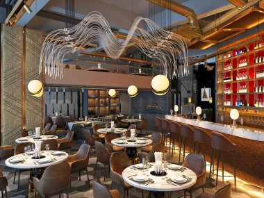 Restoran kafe barının 3D görüntüsü