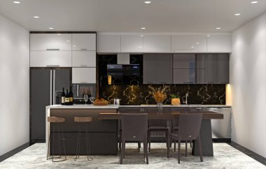 Ev mutfağının 3D görüntüsü