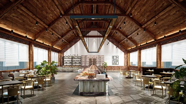 Restaurant Interior Wooden Roof Rendering — Stock Photo, Image