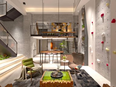 Ev oturma odasının 3D görüntüsü