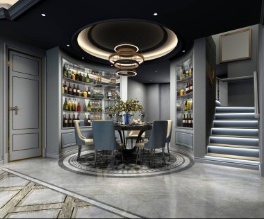 3D render ev yemek odası