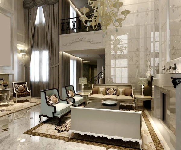 3D RENDER OF CLASSIC LIVING ROOM  HOME INTERIOR