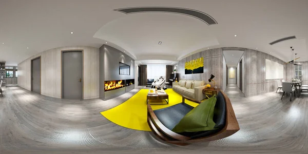 360 derece panoramik oturma odası, 3D görüntüleme.