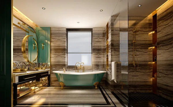 ヴィンテージレトロスタイルの豪華な客室の3Dレンダリング — ストック写真