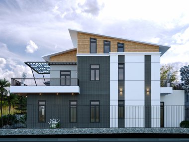 3D lüks villa evinin dış görünüşü