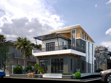 3D lüks villa evinin dış görünüşü