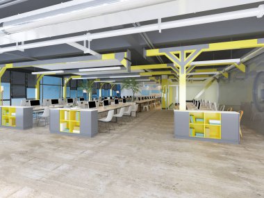 Açık ofis, çalışma alanı 3 boyutlu görüntüleme