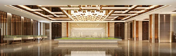 3d render luxury hotel reception lobby