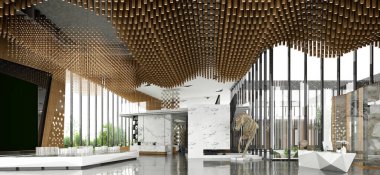 3D lüks otel lobisi resepsiyonu