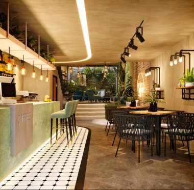 Lokanta içinin 3D görüntüsü