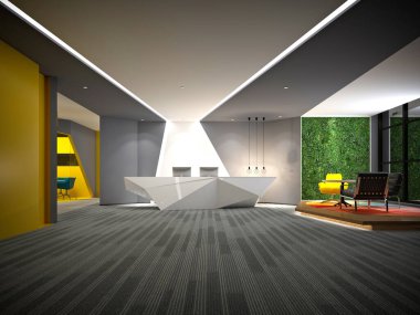 3D render modern ofis resepsiyon toplantı odası