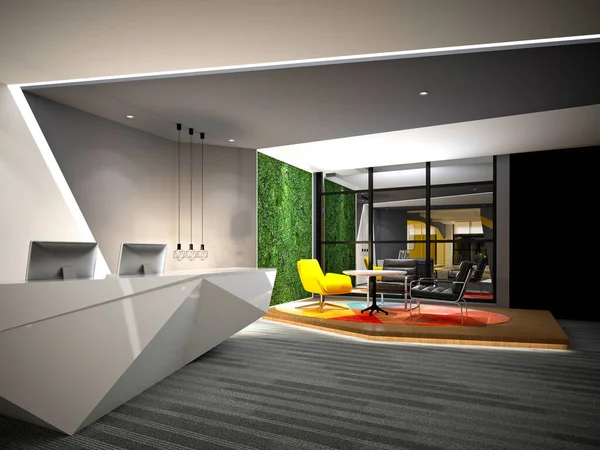 3D render modern ofis resepsiyon toplantı odası