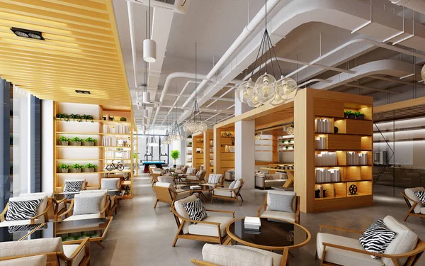Kafe restarant içiminin 3D görüntüsü