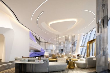 Modern çalışma ofisinin 3D görüntüsü