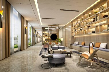 Modern çalışma ofisinin 3D görüntüsü