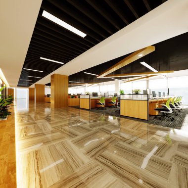 Modern çalışma ofisinin 3D görüntüsü