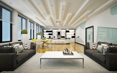 3D çalışma odası, ofis içi.