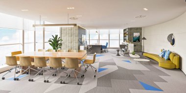 Modern çalışma ofisinin 3D görüntüsü