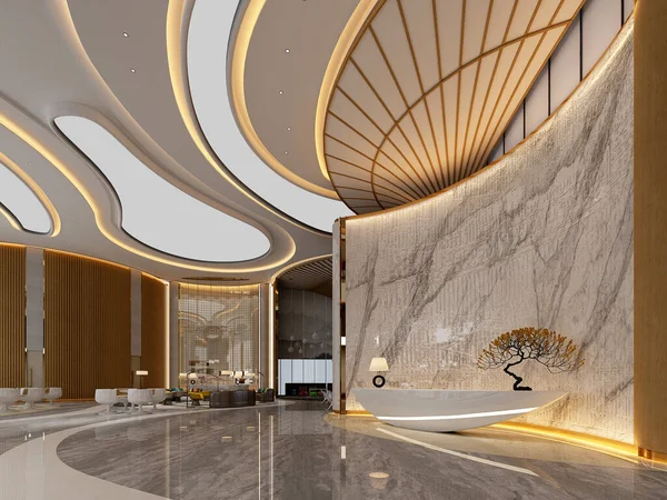 Render Luxury Hotel Reception Lobby Entrance Hall — Stockfoto