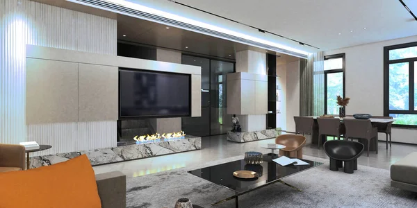 Render Luxury House Living Room — Stock Photo, Image