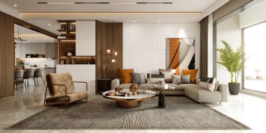 Modern oturma odasının 3D görüntüsü