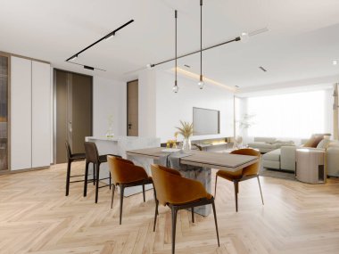3d render of modern home interior  living and dining room