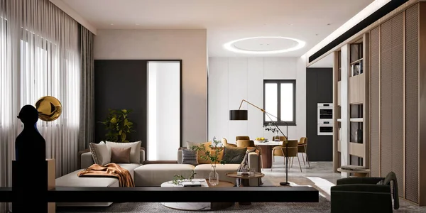 Render Modern Home Interior Living Dining Room — Stok fotoğraf