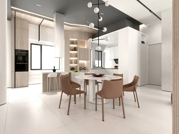 Render Modern Home Interior Living Dining Room — Stock Fotó