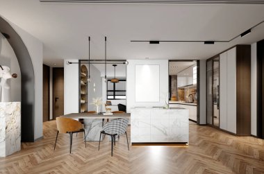 3d render of modern home interior  living and dining room