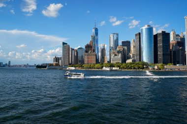 skyscrapers view at night in Manhattan downtown