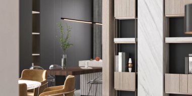 Modern ev içi oturma odasının 3D görüntüsü