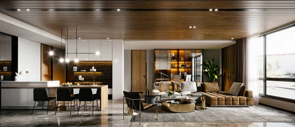 Render Luxury Home Living Room — Stock Photo, Image