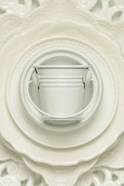 Biała Zastawa Stołowa Różne Puste Naczynia Porcelanowe — Zdjęcie stockowe