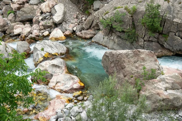 Scenic river view of Albanian nature. Alpin environment background, traveling concept