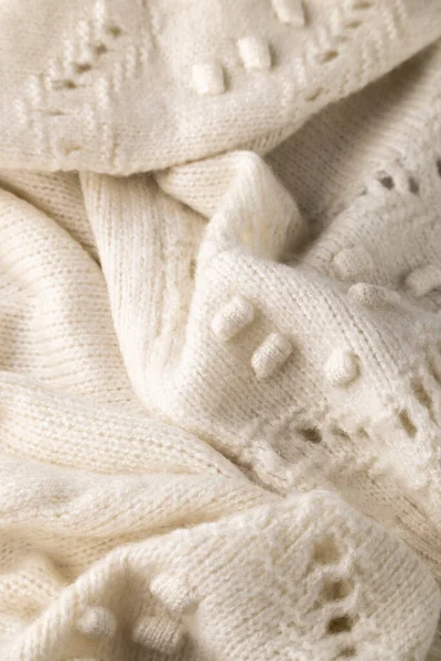 Modieuze Gebreide Wollen Doek Warm Zacht Textiel Van Dichtbij Bekijken — Stockfoto