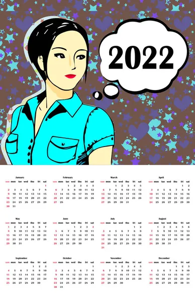Календарь 2022 Шаблон Недели Начинается Воскресенье Вертикальное Направление Английский Календарь — стоковое фото