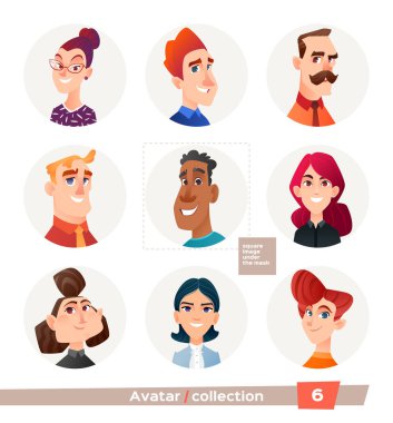 Avatarlar koleksiyonu, millet. Bir web forumu veya hesabı için kullanıcı yüzleri. Erkeklerin ve kadınların simgeleri.