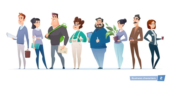 Collection Businesswomen and Businessmen in Cartoon Characters style. Group of modern business people in casual work clothes and accessories.